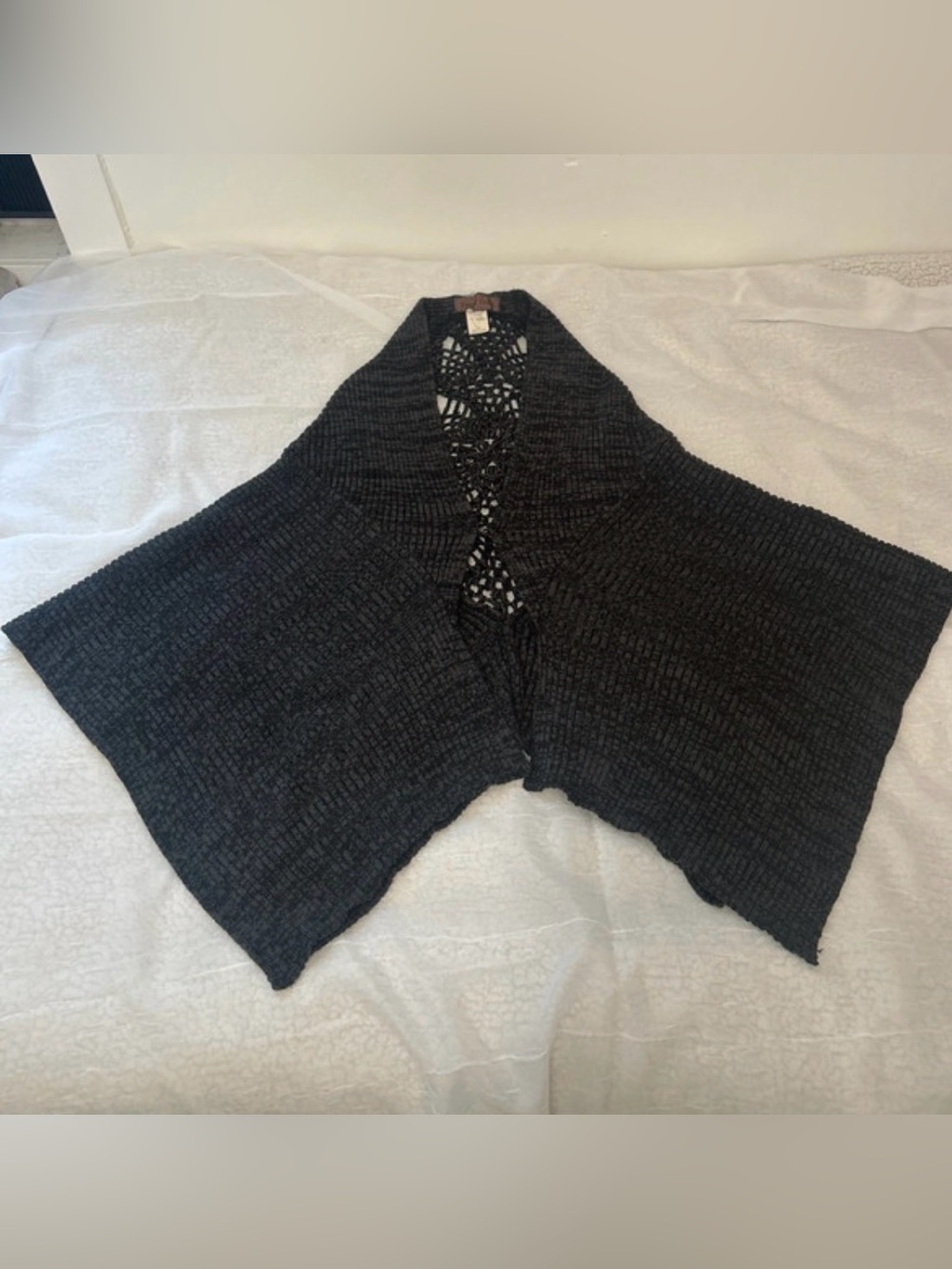 Free People Charcoal Open-Front Knit Poncho